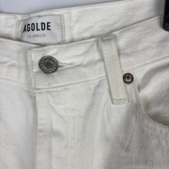 30 Agolde High Rise Short Parker Long Organic Cotton White Button Closure Denim - Picture 5 of 16